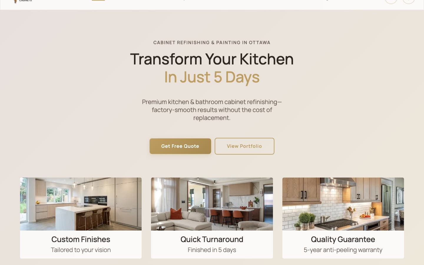 True Finish Cabinets website — homepage